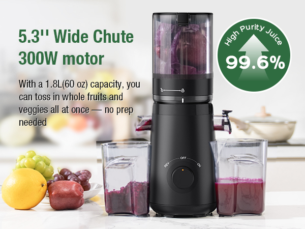 TUUMIIST Cold Press Juicer with 5.3" Extra Large Feed Chute Fit Whole Fruits & Vegetables