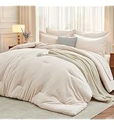 MUXHOMO 7 Pieces Queen Comforter Set, Beige Comforter - Soft Bed in a Bag Queen Size, All Season ...