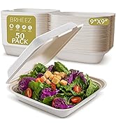 brheez Disposable Clamshell To-Go Containers – Bagasse Fiber Containers with Lids f...