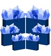 qiqee 10PCS Nordic Blue Gift Bags with Ribbon Handles Mulit Assorted Sizes Gift Wide Bags (2pcs L...