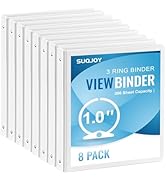 SUQJOY 1-inch 3-Ring Binder with 2 Inside Pockets, Clear View Cover, Holds 8.5'' x 11'' Paper - 8...