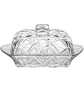 Glass Butter Dish for Countertop, Clear Butter Keeper Holder with Lid and Easy Grip Handle, Tradi...