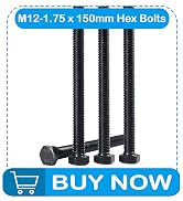 Yinpecly M12 Hex Bolts, M12-1.75 x 150mm Hex Head Bolts, Carbon Steel Grade 8.8, Black Oxide Fini...
