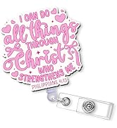 Bible Verse Badge Reel Retractable - I Can Do All Things Through Christ ID Badge Holder with Acry...