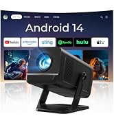 Mini Projector 1080P 4K Support with WiFi 6 and Bluetooth 5.4 Built-in Apps Android 14 Auto Keyst...