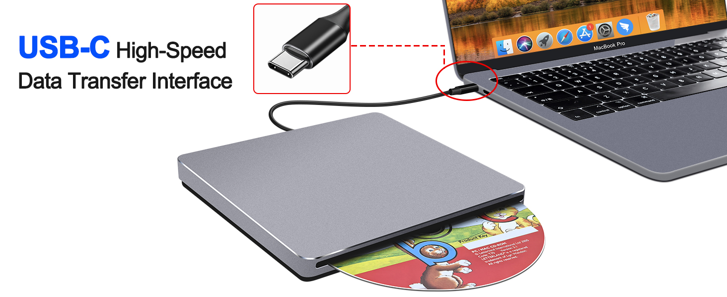 This USB CD/DVD external drive has USB-C connectors and supports the fastest read/write speeds.