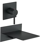 BWE Waterfall Tub Faucet Wall Mount Tub Filler Matte Black High Flow Brass Bathroom Bathtub Fauce...