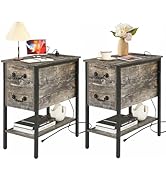 VECELO End Tables,Narrow Nightstands with Charging Station & USB Ports &Drawers,Night Stand for L...