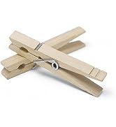 Whitmor 50 Pack Wooden Clothespins, 3.38 Inch Heavy Duty Clothes Pins for Laundry Line, Natural W...