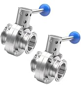 Aienxn 2PCS 1.5 Inch Sanitary Butterfly Valve with Pull Handle, 304 Stainless Steel Tri Clamp Clo...