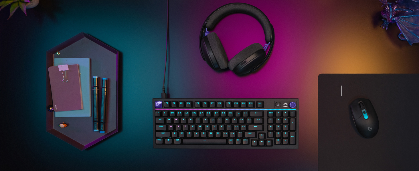 keyboard, headset and a mouse