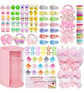 246Pcs Girls Hair Accessories Set with Pink Storage Ties Clips Bows Claws | Storage Assorted Pony...