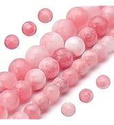 Youngbling Natural Gemstone Beads for Jewelry Making,8mm Pink White Jade Polished Round Smooth St...