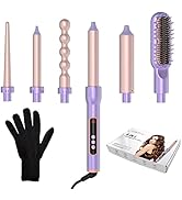AIKO PRO 6 in 1 Interchangeable Ceramic Curling Iron, Curling Wand Set with Hair Straightener Bru...