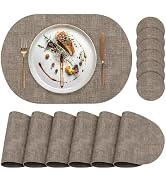 yuuzue Faux Leather Placemats Set of 6 with Matching Coasters, Heat Resistant PU Oval Placemats, ...