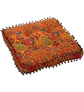 Huierxun Moroccan Printed Square Chair Pads Cotton Linen Soft Comfort Chair Cushion Colorful Pomp...