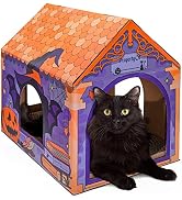 LiBa Cardboard Holiday Cat House with Scratch Pad and Catnip, Cat Bed for Indoor Cats, Cat Scratc...