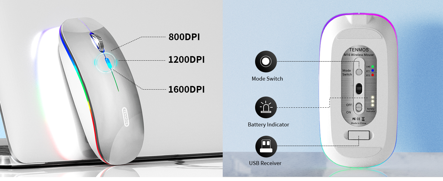 led wireless mouse bluetooth