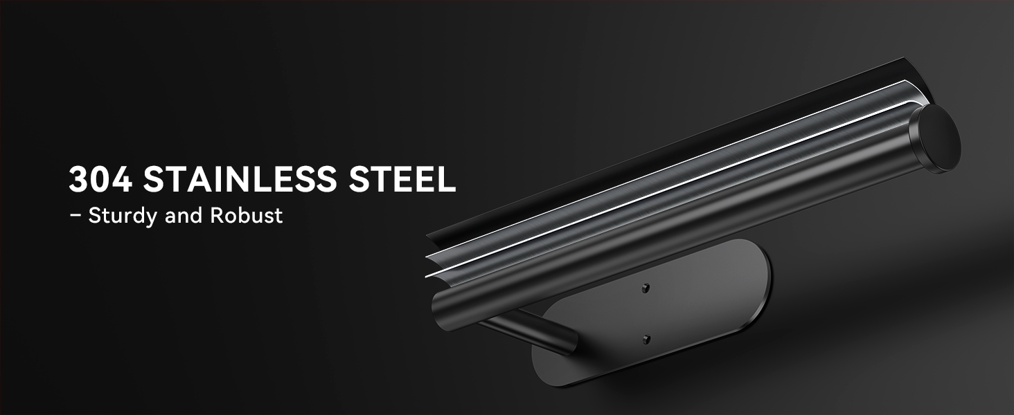 Black 304 stainless steel paper towel holder with sturdy rust resistant metal bar
