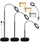 10X Magnifying Glass with Light and Stand,NUEYiO 3-Color Stepless Dimmable LED Magnifying Floor L...