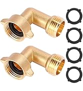 Sanpaint 2 Pack Garden Hose Elbow Connector 90 Degree, 3/4" Heavy Duty Brass Adapter With 4 O-rin...