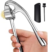 Ugotit Stainless Steel Garlic Press Set Silicone Garlic Peeler & Brush, Heavy Duty Metal Garlic M...