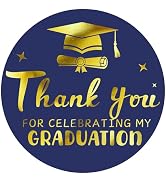 Blue and Gold Graduation Thank You Favor Stickers 60PCS 1.7 Inch Gold Metallic Thank You for Cele...