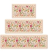 CHICNOOK Non-Slip Kitchen Mats, PVC Anti-Fatigue Kitchen Rugs Set of 3, Floral Runner Rugs for Ki...