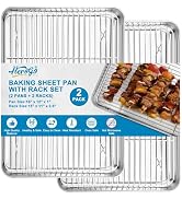 Herogo Stainless Steel Baking Sheet with Wire Rack Set(2 Pans + 2 Racks), 16" x 12" x 1" Rectangl...