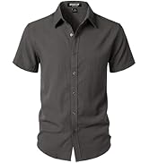 JEMITOP Men's Stretch Textured Short Sleeve Button Down Shirts Summer Casual Beach Wedding Vacati...