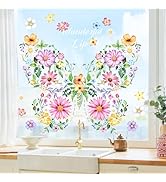 Supzone Colorful Flower Butterfly Window Clings Decals Double Sided Wildflower Spring Summer Wind...