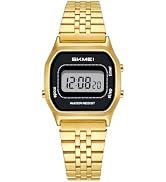 Gosasa Women's Retro Digital Watch, Square Steel Band, 3ATM | Petite Square Display, Slim 0.33-In...
