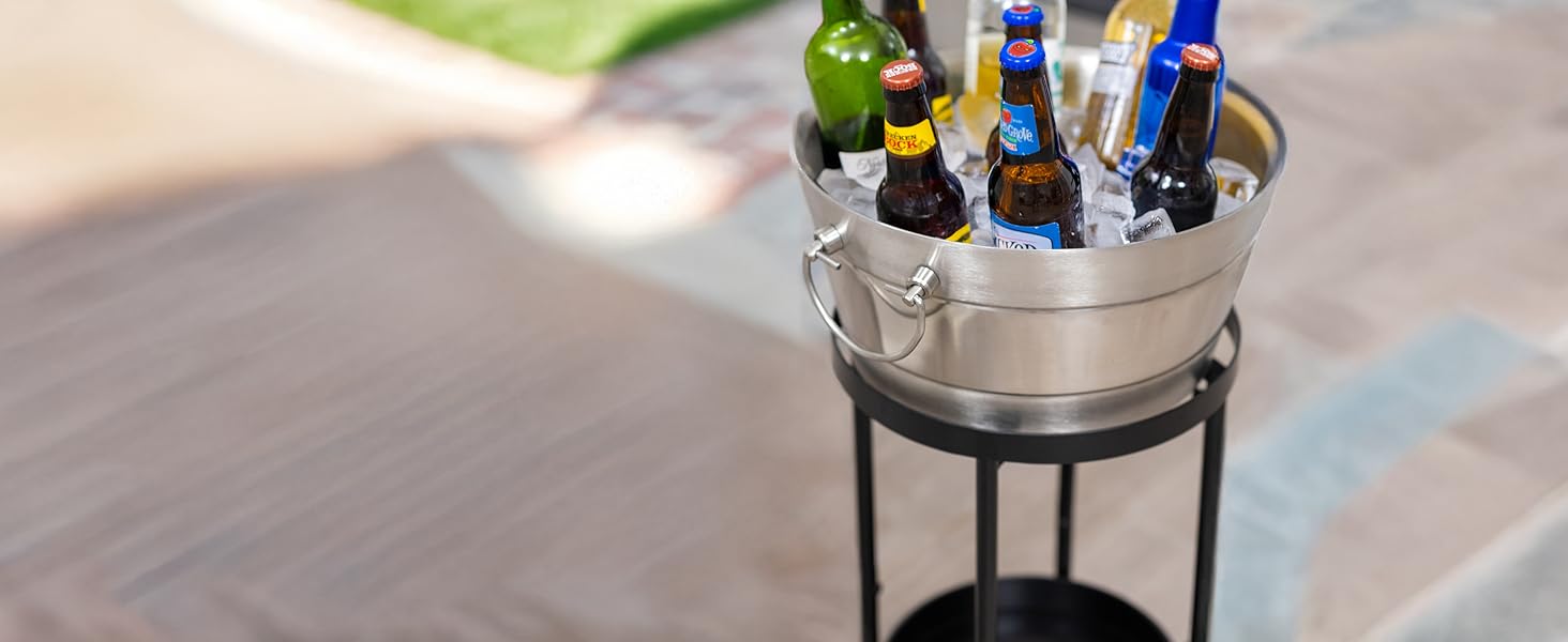 BREKX Ice bucket with a stand to free up table space and keep drinks at reach.