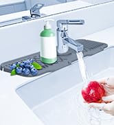 Kucucyle Kitchen Faucet Drain Pad, Silicone Draining Mat for Kitchen Sink with 5°Slope, Handle Dr...