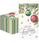 100 PCS Christmas Paper Napkins, Disposable Xmas Ornament Bathroom Guest Hand Towels Holiday Dinn...