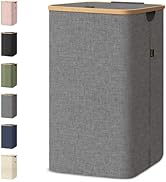 BALEINE Laundry Hamper with Lid, Tall Laundry Baskets with Bamboo Pull Handles, Large Laundry Bin...