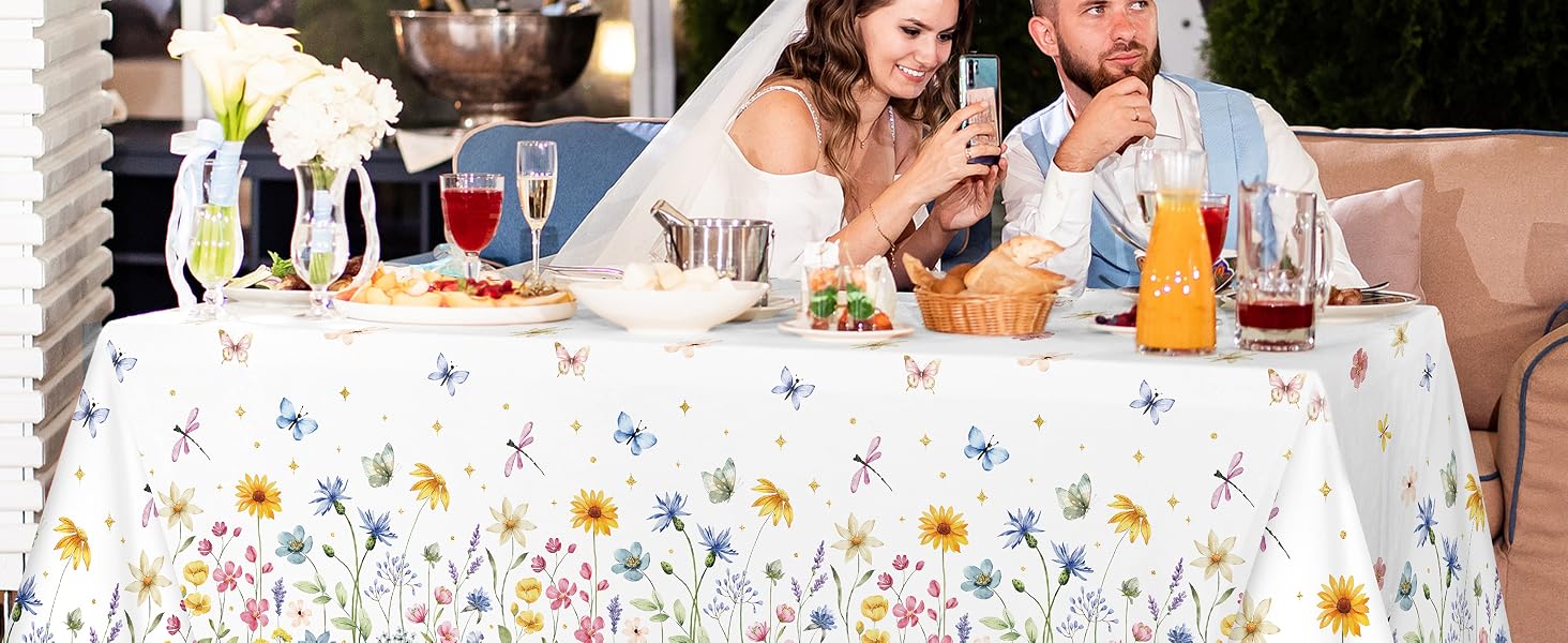 3-Piece 54 x 108 Inch Spring Floral Plastic Tablecloth