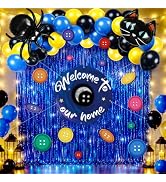 Button Party Decorations Set Button Eye Party Supplies Black Cat Balloons Navy Blue Fringe Curtai...