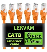 LEKVKM Cat8 Ethernet Cable 0.5FT-6Packs S/FTP Outdoor&Indoor Heavy Duty High Speed Cat8 LAN Netwo...