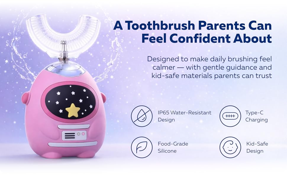 Kids U-shaped electric toothbrush with food grade silicone waterproof and Type-C charging