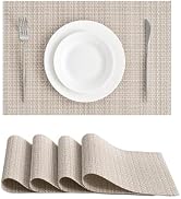 Leetaltree Beige Woven Basketweave Placemats Set of 4, High Density, Stain Resistant, Washable Ta...