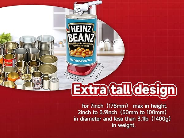 YYGY-NK-0729 Ideal for Tall & Heavy Cans: Handles cans up to 3.1lbs and 7 inches tall with ease.