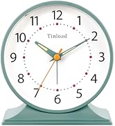 Tinload 4.5" Antique Retro Analog Alarm Clock, Small Silent Bedside Desk Clock with Manual Light,...