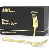 Dealusy 100 Count Heavy Duty Gold Plastic Forks Disposable, BPA-Free, Heat Resistant, Solid and D...