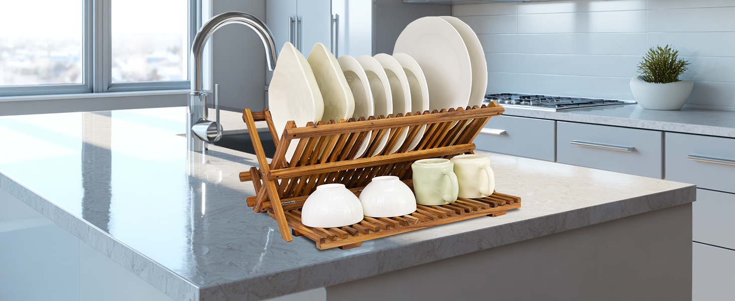 Large Teak Dish Drying Rack