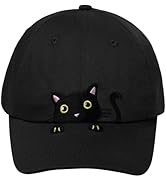 Girls Criss Cross Ponytail Hat Black Cat Baseball Cap Kids Adjustable Cotton Hats Funny Embroider...