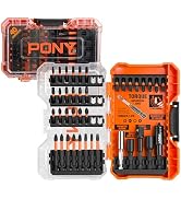 PONY 40-Piece Impact Screwdriver Bit Set with Tough Case, 1/4'' Hex S2 Steel bits, Precision-Mach...