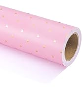WRAPAHOLIC Valentine's Day Wrapping Paper - Mini Roll - 17 Inch X 33 Feet - Sweet Gold Foil Pink ...