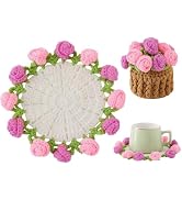 Vane Oak Flower Crochet Coasters, Handmade Bouquet Blanket Coaster with Crochet Plant Pot Fun Sof...