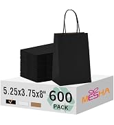 MESHA Gift Paper Bags 600 PACK 5.25x3.75x8'' Black Small Shopping Kraft Bags Bulk with Handles Re...
